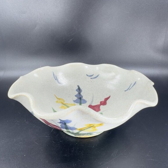 Hand Made Studio Pottery Ruffled Edge Bowl Dish Signed Maje Ki Stoneware Dish - Picture 13 of 13